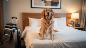 Dog-Friendly Hotels in Dover with dog on hotel bed