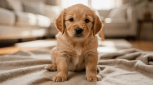 Golden retriever at home for a new puppy checklist
