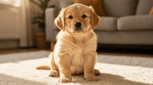 New golden retriever at home for a new puppy checklist
