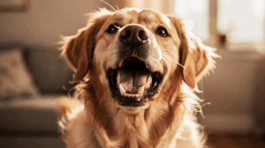 Barking golden retriever showing why dogs bark so much