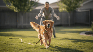 How to train a dog to come when called, dog on a long leash.