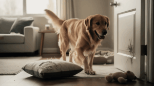 Signs of separation anxiety in dogs chewing pillows and doors