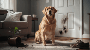 Signs of separation anxiety in dogs causing home damage